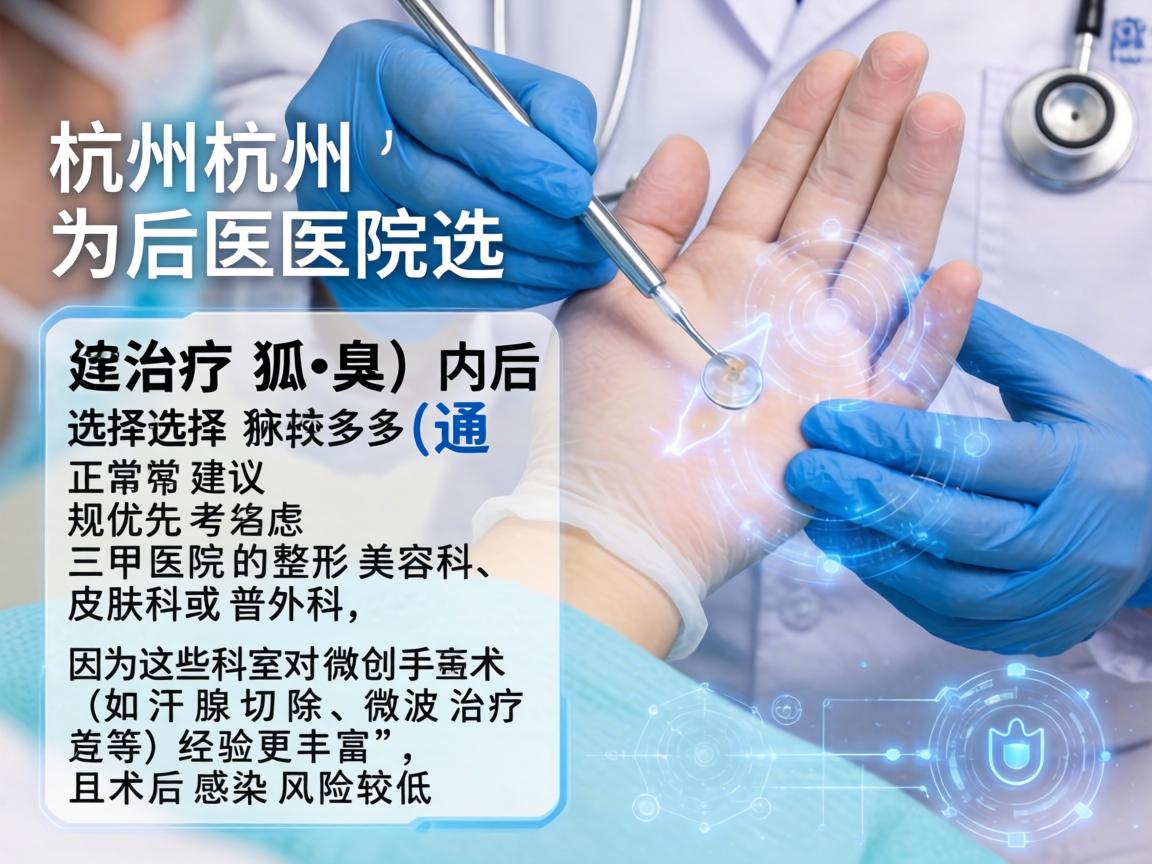 在杭州，治疗狐臭（腋臭）的医院选择较多，通常建议优先考虑正规三甲医院的整形美容科、皮肤科或普外科，因为这些科室对微创手术（如汗腺切除、微波治疗等）经验更丰富，且术后感染风险较低