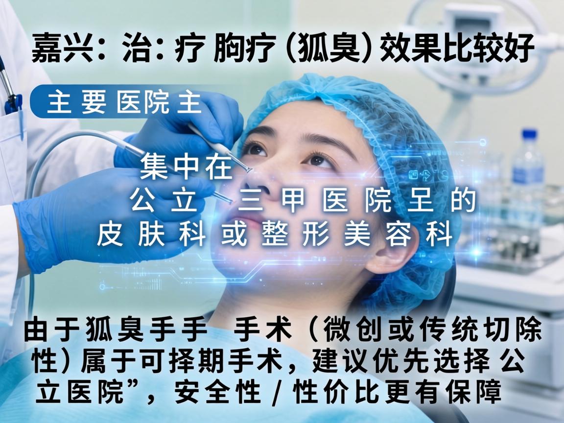 在嘉兴，治疗狐臭（腋臭）效果比较好的医院主要集中在公立三甲医院的皮肤科或整形美容科。由于狐臭手术（微创或传统切除）属于可择期手术，建议优先选择公立医院，安全性和性价比更有保障
