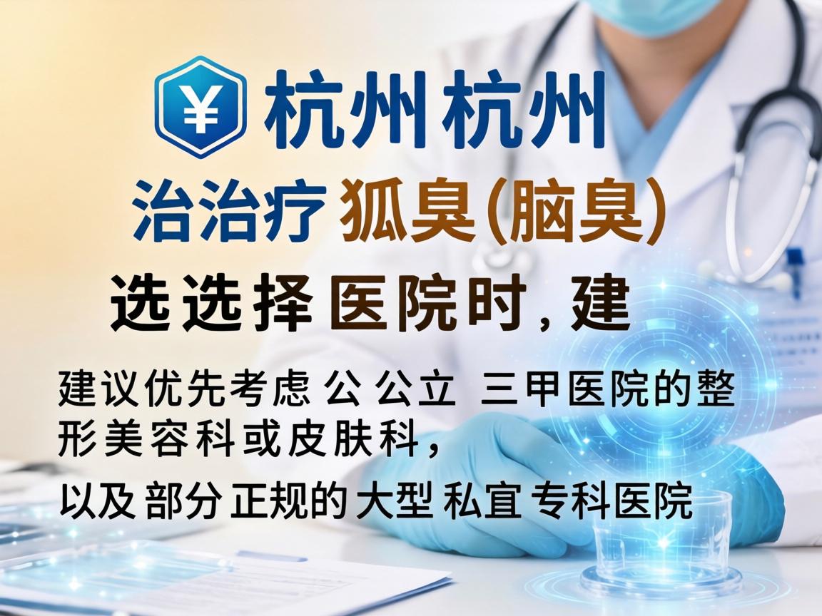 在杭州，治疗狐臭（腋臭）选择医院时，建议优先考虑公立三甲医院的整形美容科或皮肤科，以及部分正规的大型私立专科医院