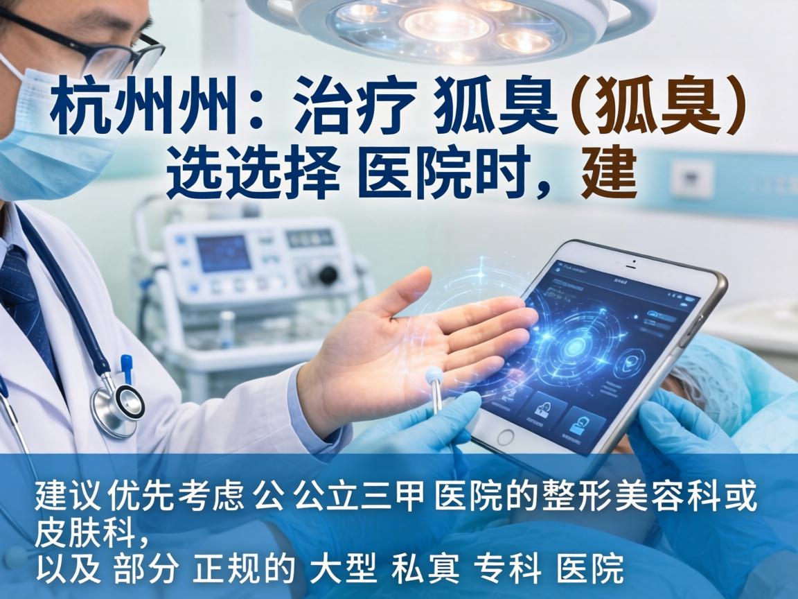 在杭州，治疗狐臭（腋臭）选择医院时，建议优先考虑公立三甲医院的整形美容科或皮肤科，以及部分正规的大型私立专科医院