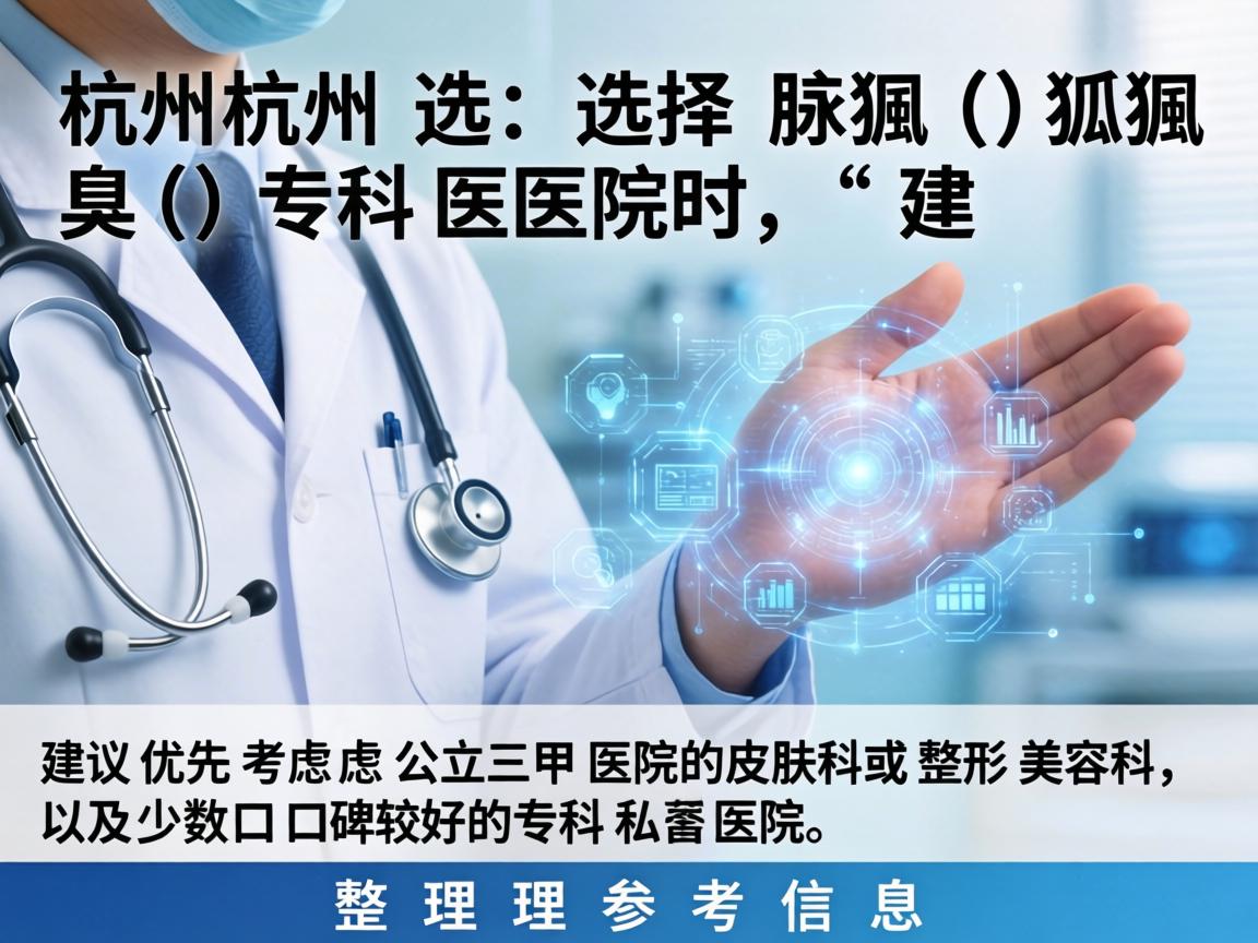 在杭州选择腋臭（狐臭）专科医院时，建议优先考虑公立三甲医院的皮肤科或整形美容科，以及少数口碑较好的专科私立医院。以下是整理的参考信息