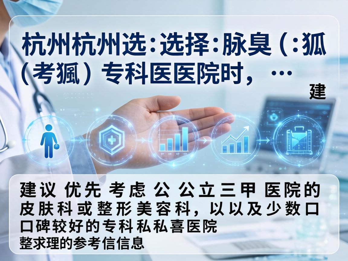 在杭州选择腋臭（狐臭）专科医院时，建议优先考虑公立三甲医院的皮肤科或整形美容科，以及少数口碑较好的专科私立医院。以下是整理的参考信息