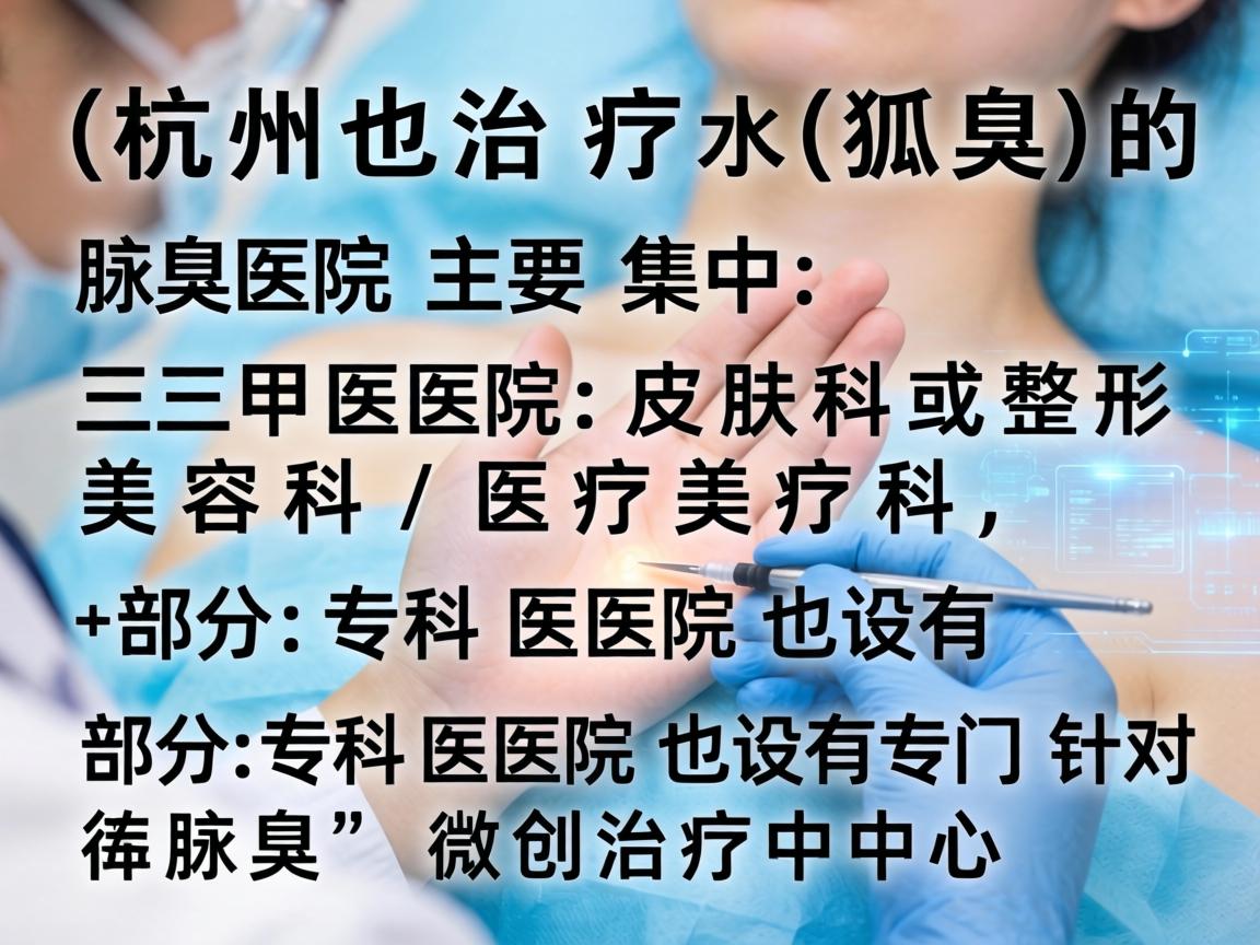 杭州治疗狐臭（腋臭）的医院主要集中在三甲医院的皮肤科或整形美容科/医疗美容科，部分专科医院也设有专门针对腋臭的微创治疗中心