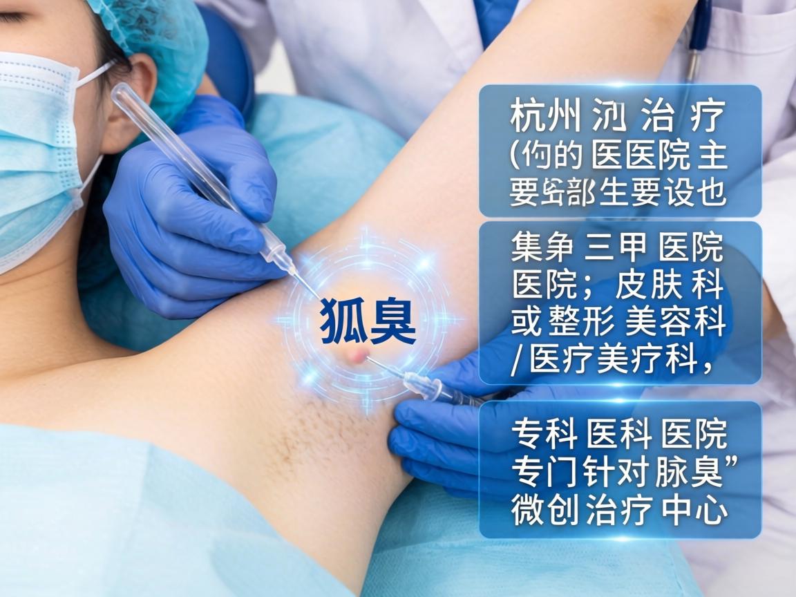 杭州治疗狐臭（腋臭）的医院主要集中在三甲医院的皮肤科或整形美容科/医疗美容科，部分专科医院也设有专门针对腋臭的微创治疗中心