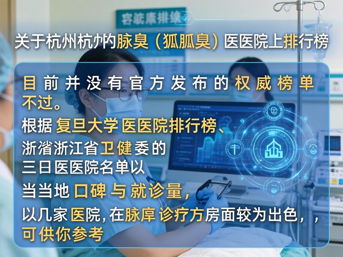 关于杭州腋臭（狐臭）医院的排行榜，目前并没有官方发布的权威榜单。不过，根据复旦大学医院排行榜、浙江省卫健委的三甲医院名单以及当地口碑与就诊量，以下几家医院在腋臭诊疗方面较为出色，可供你参考