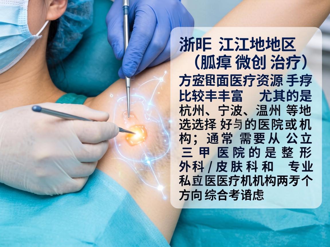 浙江地区在狐臭手术（腋臭微创治疗）方面医疗资源比较丰富，尤其是杭州、宁波、温州等地。选择好的医院或机构，通常需要从公立三甲医院的整形外科/皮肤科和专业私立医疗机构两个方向综合考虑