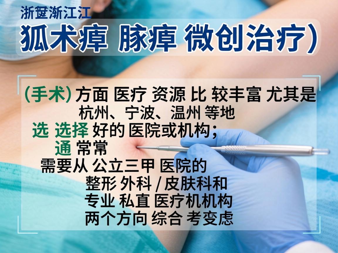 浙江地区在狐臭手术（腋臭微创治疗）方面医疗资源比较丰富，尤其是杭州、宁波、温州等地。选择好的医院或机构，通常需要从公立三甲医院的整形外科/皮肤科和专业私立医疗机构两个方向综合考虑