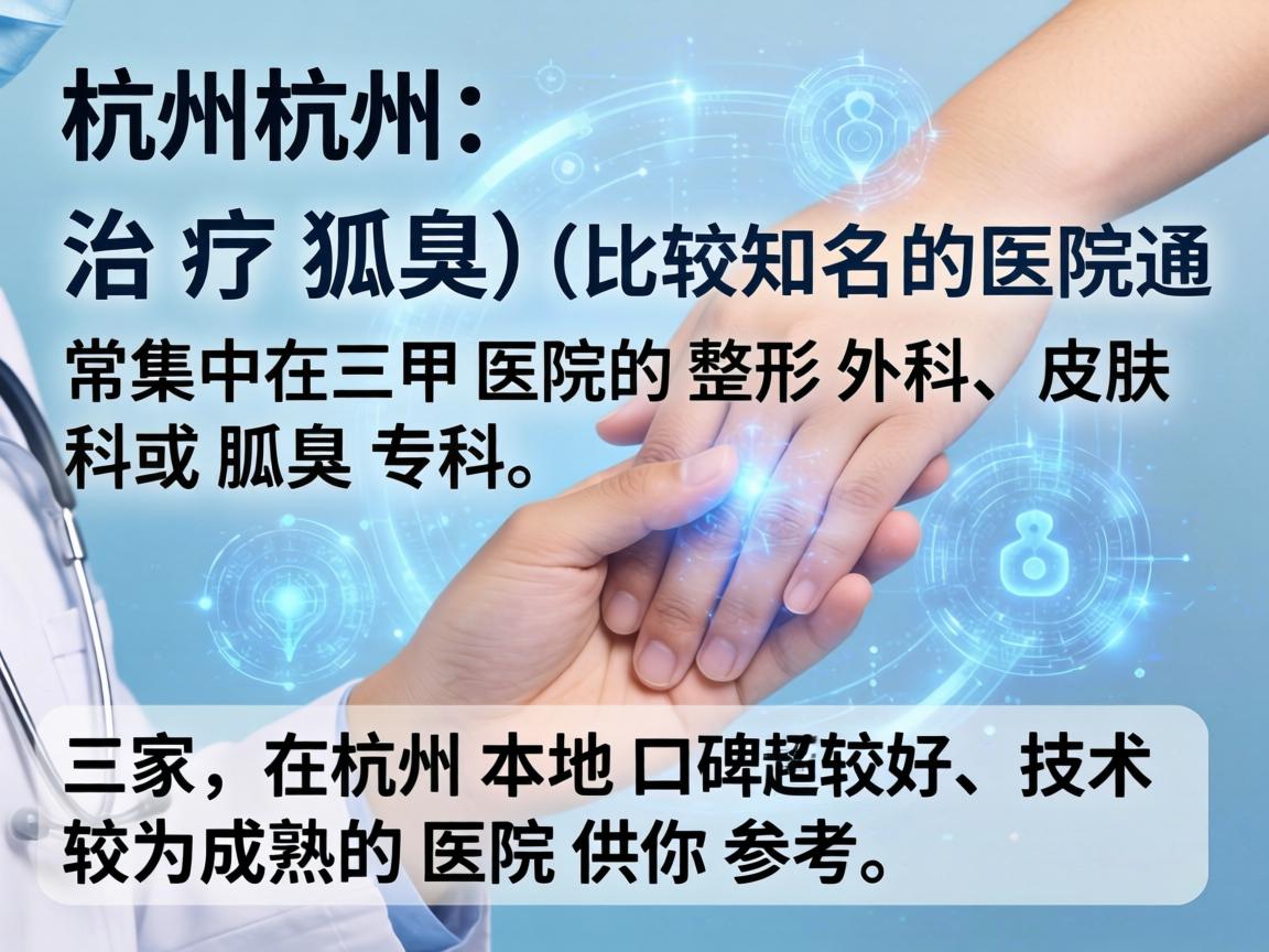 在杭州，治疗狐臭（腋臭）比较知名的医院通常集中在三甲医院的整形外科、皮肤科或腋臭专科。以下是三家在杭州本地口碑较好、技术较为成熟的医院供你参考