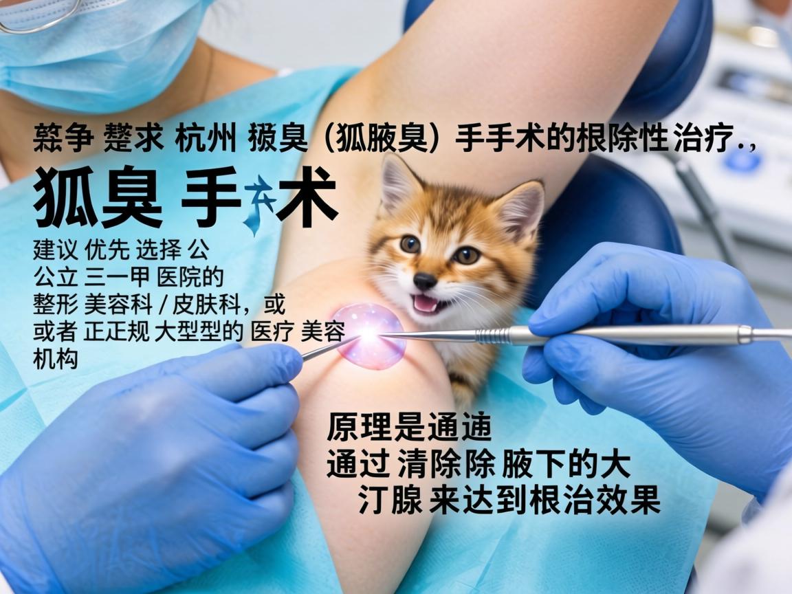 在杭州，要寻求狐臭（腋臭）手术的根除性治疗，建议优先选择公立三甲医院的整形美容科/皮肤科，或者正规大型的医疗美容机构。狐臭手术的原理是通过清除腋下的大汗腺来达到根治效果