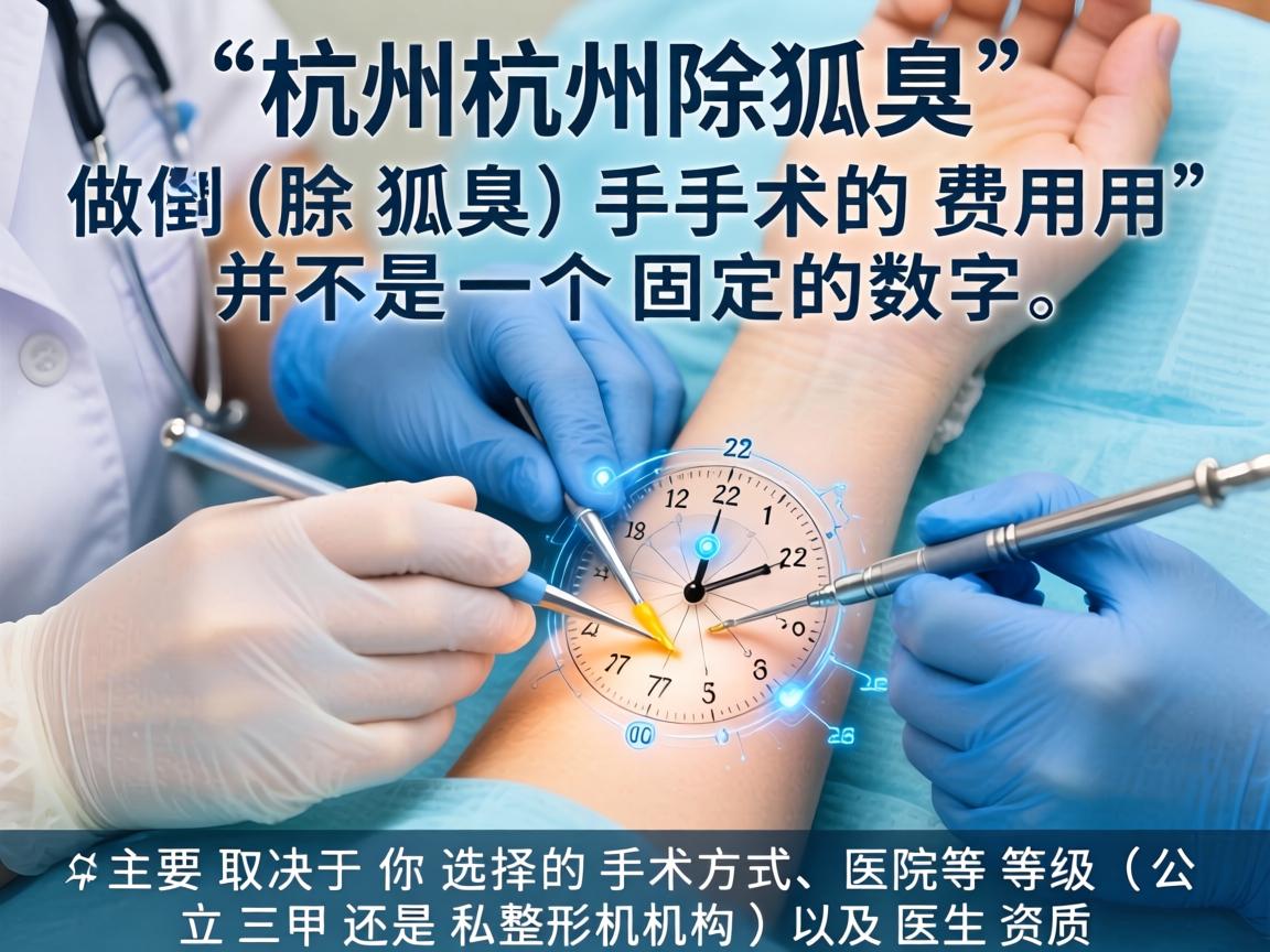在杭州,做除狐臭(腋臭)手术的费用并不是一个固定的数字,主要取决于你选择的手术方式、医院等级(公立三甲还是私立整形机构)以及医生资质 在杭州,做除狐臭(腋臭)手术的费用并不是一个固定的数字,主要取决于你选择的手术方式、医院等级(公立三甲还是私立整形机构)以及医生资质