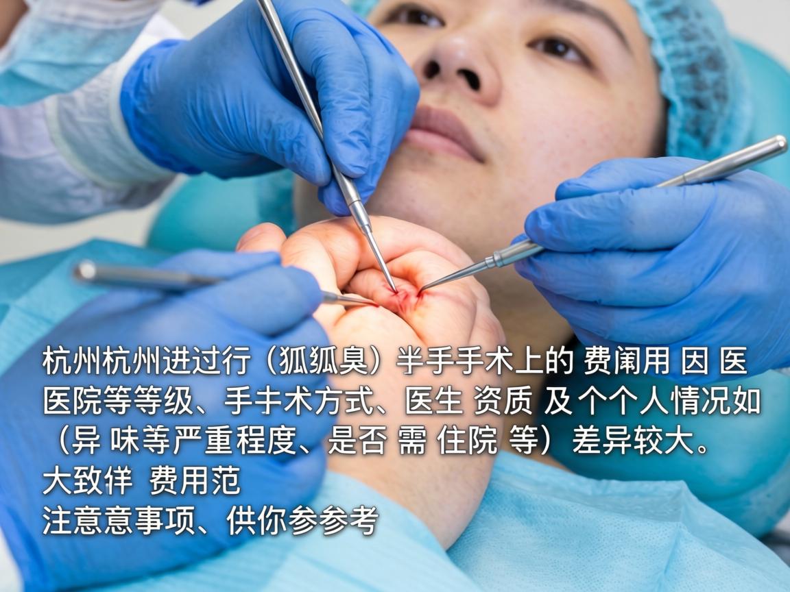 在杭州进行腋臭（狐臭）手术的费用因医院等级、手术方式、医生资质及个人情况（如异味严重程度、是否需住院等）差异较大。以下是大致的费用范围和注意事项供你参考