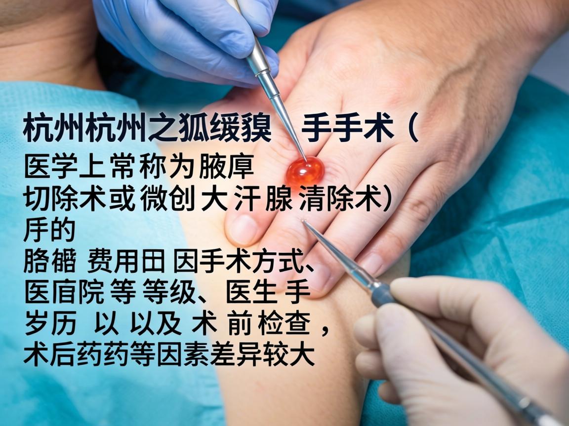 在杭州，狐臭手术（医学上常称为腋臭切除术或微创大汗腺清除术）的费用因手术方式、医院等级、医生资历以及术前检查、术后药物等因素差异较大
