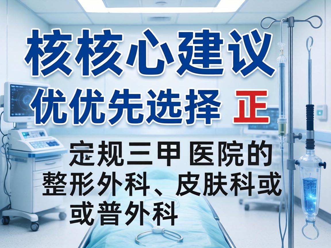 核心建议，优先选择正规三甲医院的整形外科、皮肤科或普外科