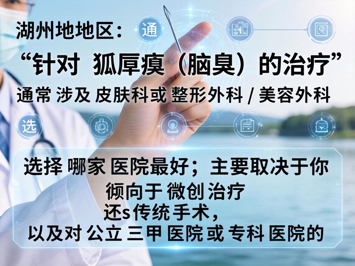 在湖州地区，针对狐臭（腋臭）的治疗，通常涉及皮肤科或整形外科/美容外科。选择哪家医院最好，主要取决于你倾向于微创治疗还是传统手术，以及对公立三甲医院或专科医院的偏好