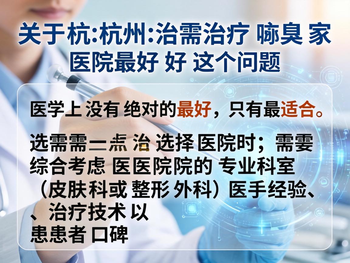 关于杭州治疗腋臭哪家医院最好这个问题，需要先说明一点，医学上没有绝对的最好，只有最适合。选择医院时，需要综合考虑医院的专业科室（皮肤科或整形外科）医生经验、治疗技术以及患者口碑