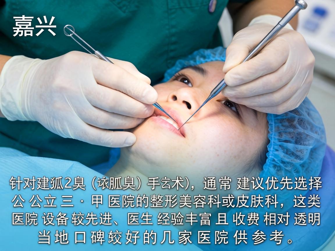 在嘉兴，针对狐臭（腋臭）手术，通常建议优先选择公立三甲医院的整形美容科或皮肤科，这类医院设备较先进、医生经验丰富且收费相对透明。以下是当地口碑较好的几家医院供参考
