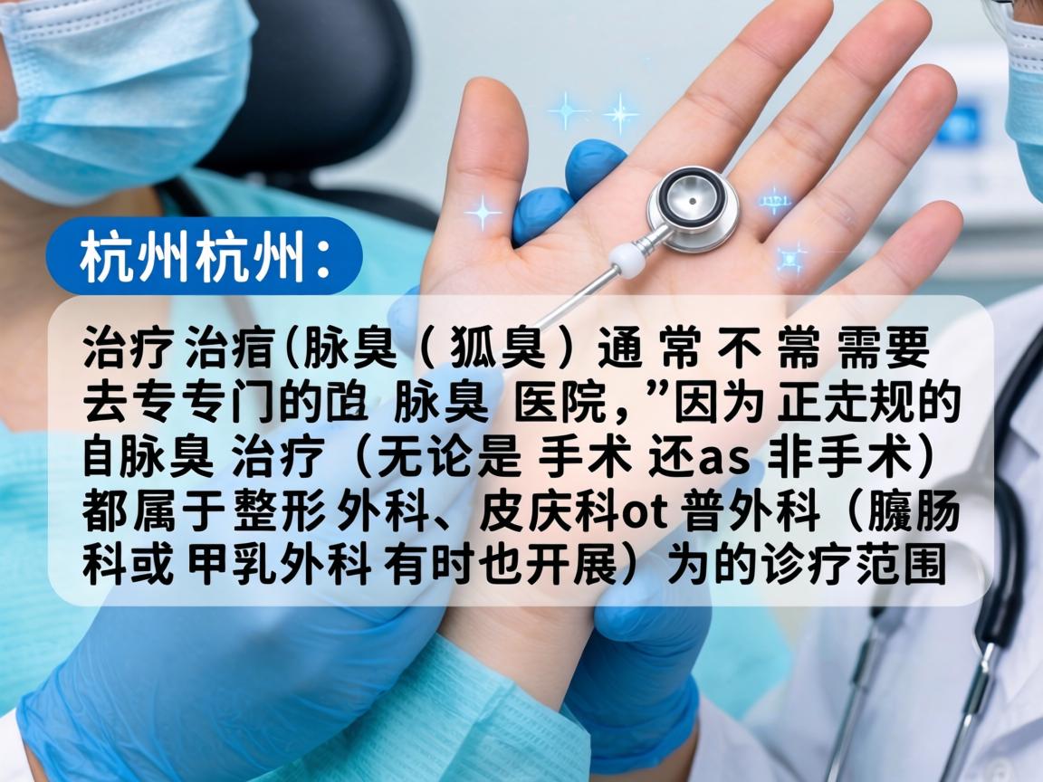在杭州，治疗腋臭（狐臭）通常不需要去专门的腋臭医院，因为正规的腋臭治疗（无论是手术还是非手术）都属于整形外科、皮肤科或普外科（肛肠科或甲乳外科有时也开展）的诊疗范围