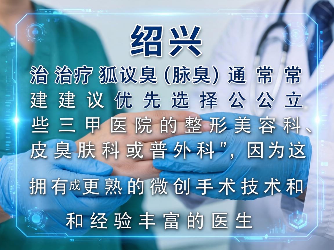 在绍兴，治疗狐臭（腋臭）通常建议优先选择公立三甲医院的整形美容科、皮肤科或普外科，因为这些科室拥有更成熟的微创手术技术和经验丰富的医生