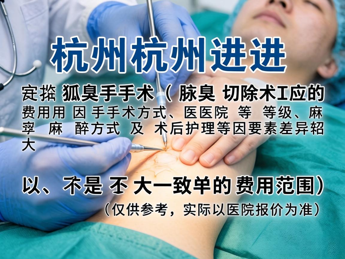 在杭州进行狐臭手术（腋臭切除术）的费用因手术方式、医院等级、麻醉方式及术后护理等因素差异较大。以下是大致的费用范围（仅供参考，实际以医院报价为准）