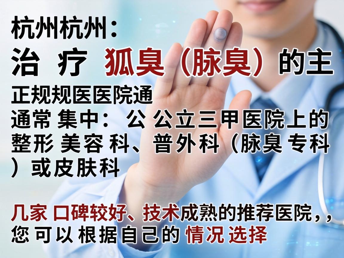 在杭州，治疗狐臭（腋臭）的正规医院通常集中在公立三甲医院的整形美容科、普外科（腋臭专科）或皮肤科。以下是几家口碑较好、技术成熟的推荐医院，您可以根据自己的情况选择