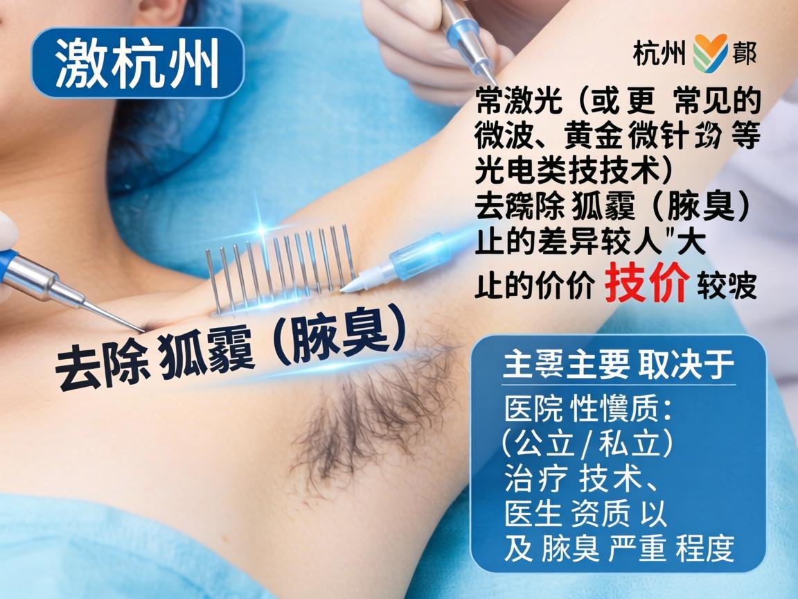在杭州，激光（或更常见的微波、黄金微针等光电类技术）去除狐臭（腋臭）的价格差异较大，主要取决于医院性质（公立/私立）治疗技术、医生资质以及腋臭严重程度
