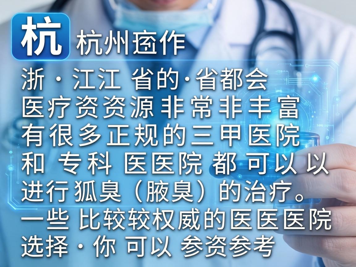 杭州作为浙江省的省会，医疗资源非常丰富，有很多正规的三甲医院和专科医院都可以进行狐臭（腋臭）的治疗。以下是一些比较权威的医院选择，你可以参考
