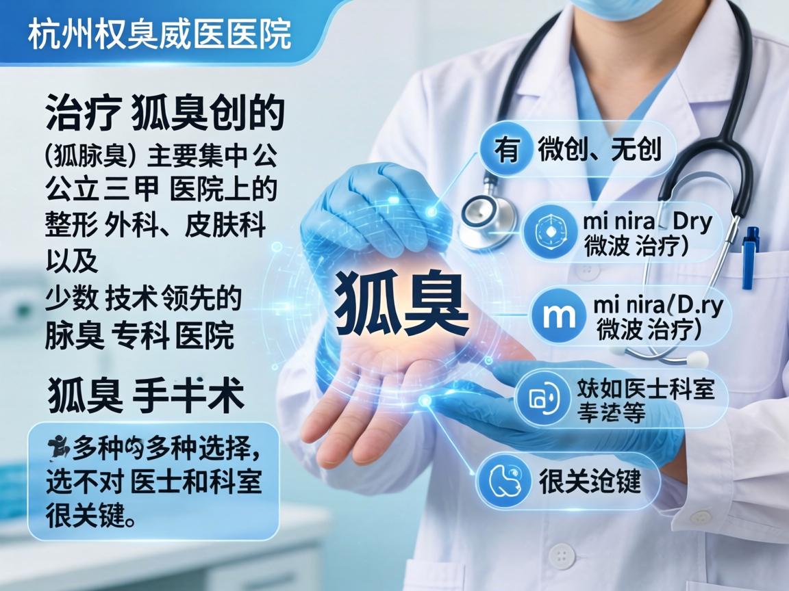 在杭州，治疗狐臭（腋臭）的权威医院主要集中在公立三甲医院的整形外科、皮肤科以及少数技术领先的腋臭专科医院。狐臭手术有微创、无创（如miraDry微波治疗）等多种选择，选对医生和科室很关键