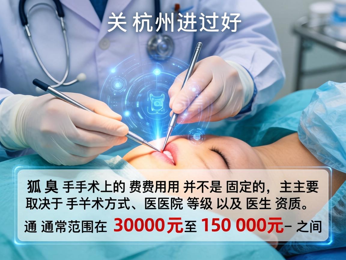在杭州进行狐臭手术的费用并不是固定的，主要取决于手术方式、医院等级以及医生资质。通常范围在 3000元至15000元 之间