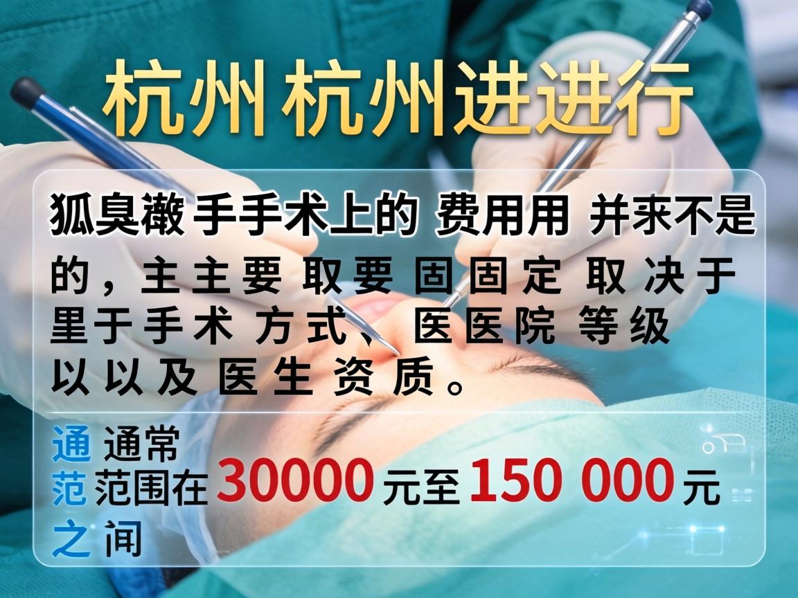 在杭州进行狐臭手术的费用并不是固定的，主要取决于手术方式、医院等级以及医生资质。通常范围在 3000元至15000元 之间