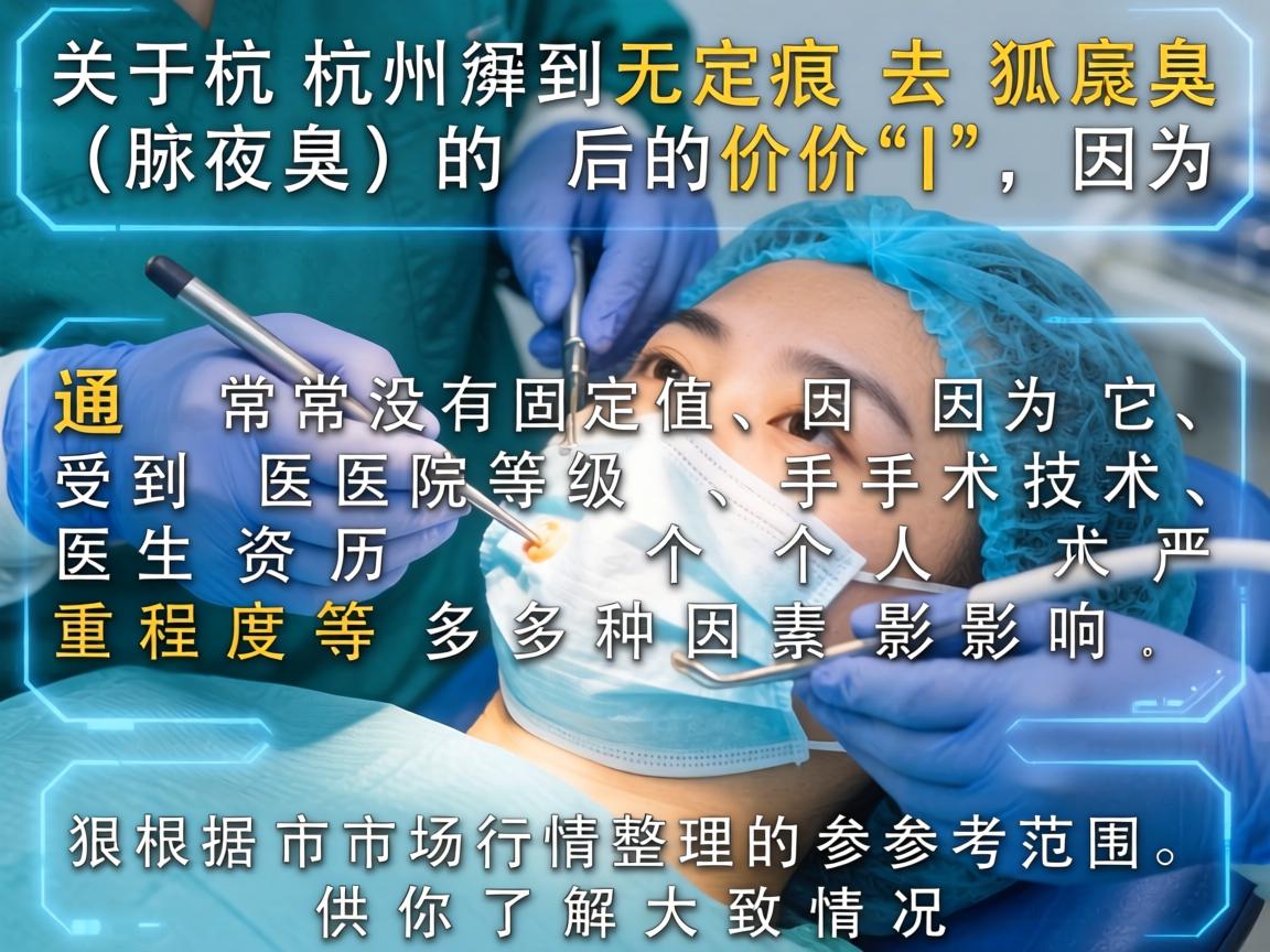 关于杭州无痕去狐臭（腋臭）的价格，通常没有固定值，因为它受到医院等级、手术技术、医生资历、个人严重程度等多种因素影响。以下是根据市场行情整理的参考范围，供你了解大致情况