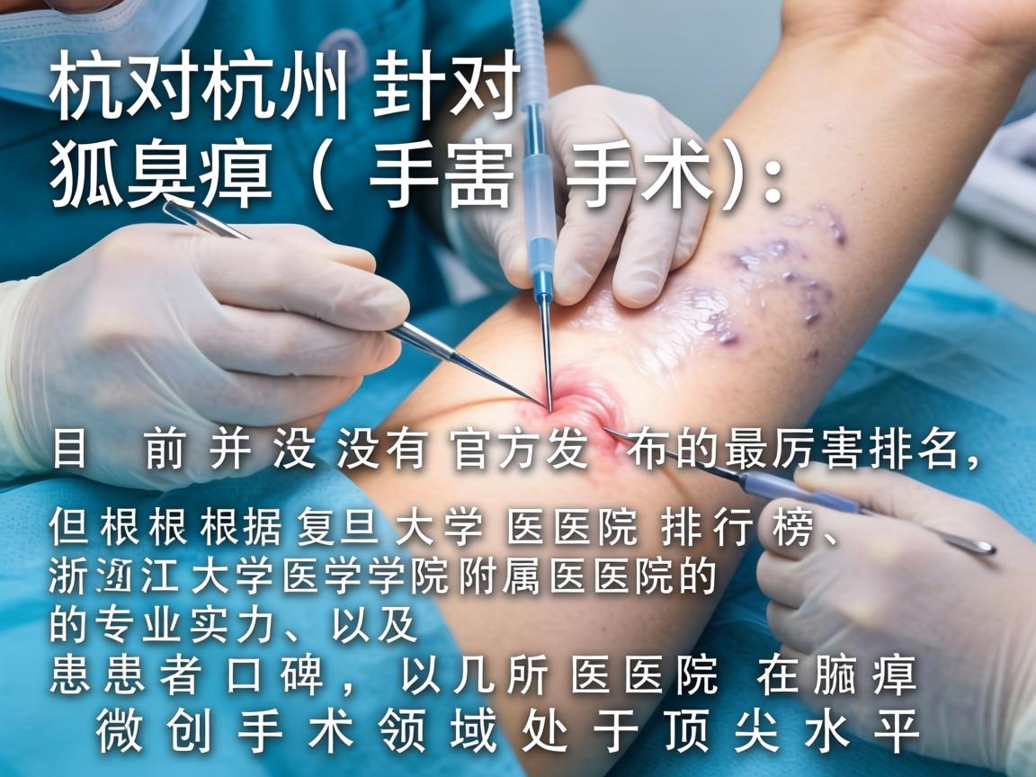 在杭州，针对狐臭（腋臭）手术，目前并没有官方发布的最厉害排名，但根据复旦大学医院排行榜、浙江大学医学院附属医院的专业实力、以及患者口碑，以下几所医院在腋臭微创手术领域处于顶尖水平