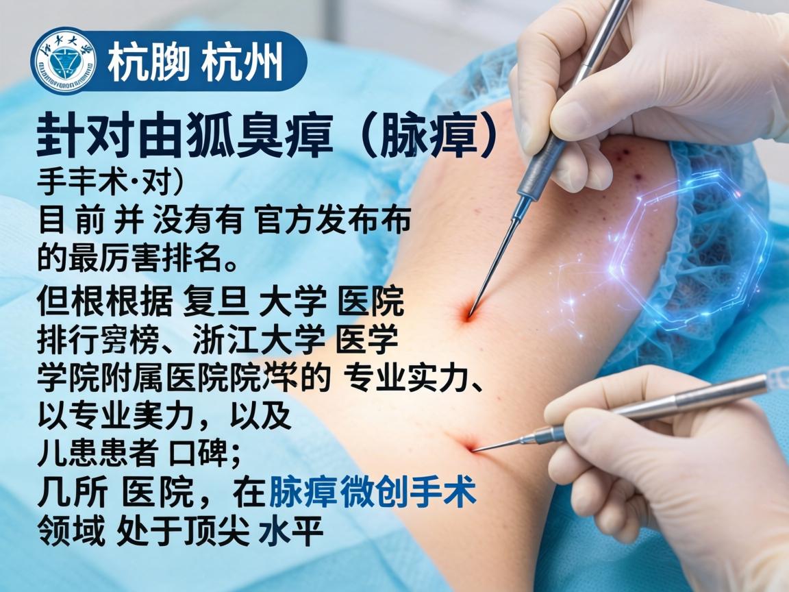 在杭州，针对狐臭（腋臭）手术，目前并没有官方发布的最厉害排名，但根据复旦大学医院排行榜、浙江大学医学院附属医院的专业实力、以及患者口碑，以下几所医院在腋臭微创手术领域处于顶尖水平
