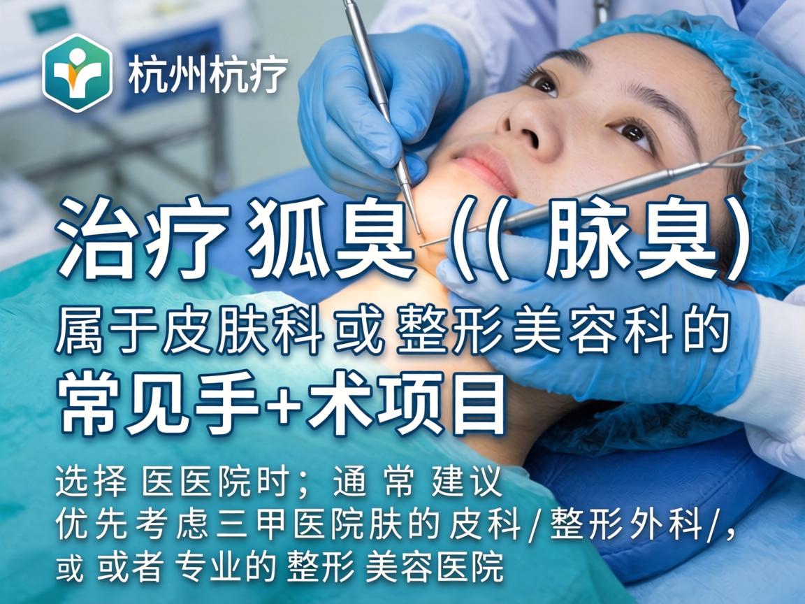 在杭州，治疗狐臭（腋臭）属于皮肤科或整形美容科的常见手术项目。选择医院时，通常建议优先考虑三甲医院的皮肤科/整形外科，或者专业的整形美容医院