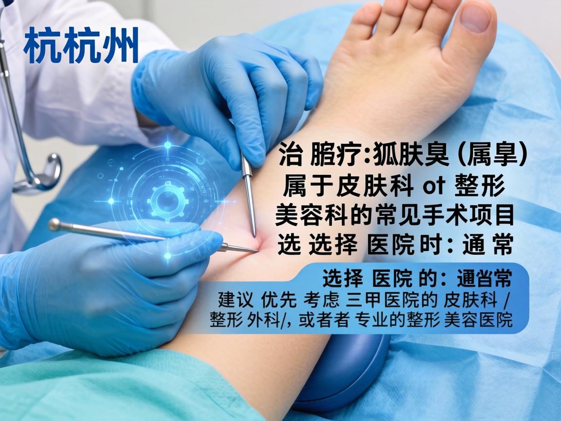 在杭州，治疗狐臭（腋臭）属于皮肤科或整形美容科的常见手术项目。选择医院时，通常建议优先考虑三甲医院的皮肤科/整形外科，或者专业的整形美容医院