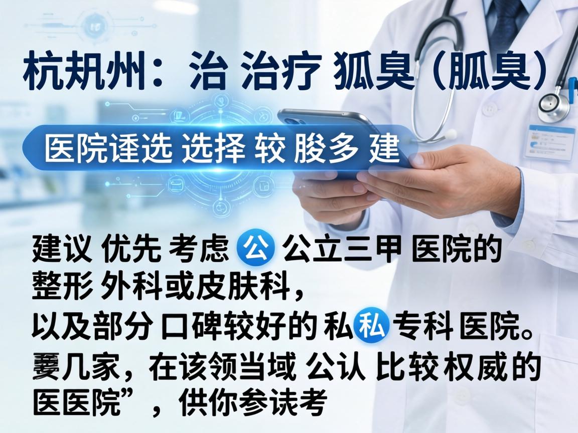 在杭州，治疗狐臭（腋臭）的医院选择较多，建议优先考虑公立三甲医院的整形外科或皮肤科，以及部分口碑较好的私立专科医院。以下是几家在该领域公认比较权威的医院，供你参考