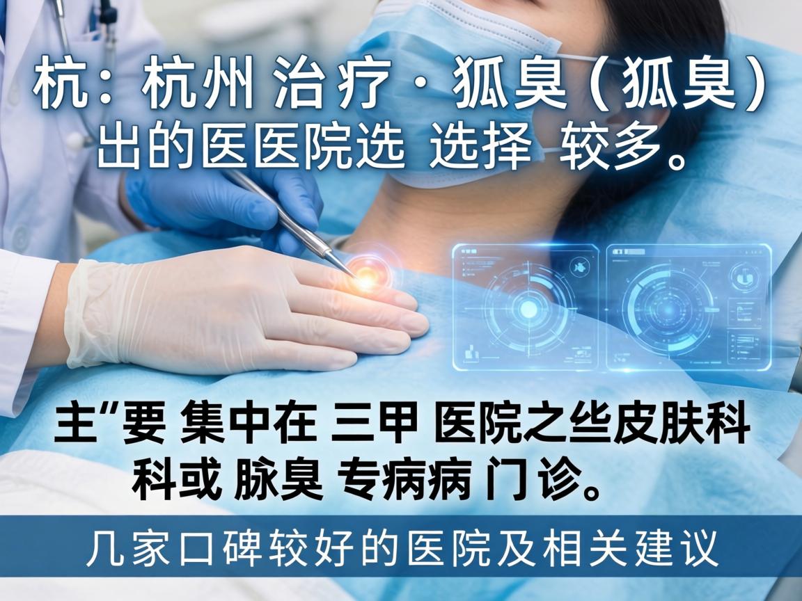 杭州治疗狐臭（腋臭）的医院选择较多，主要集中在三甲医院的皮肤科或腋臭专病门诊。以下是几家口碑较好的医院及相关建议