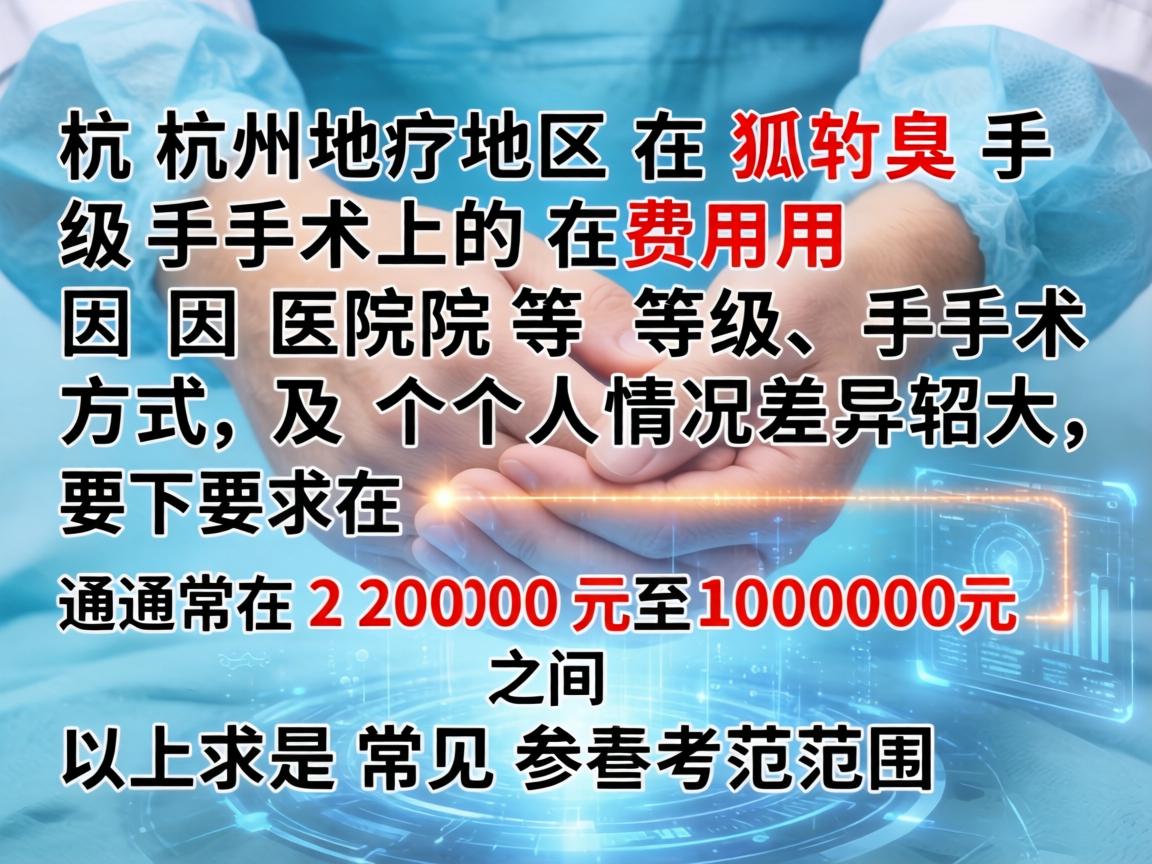 杭州地区狐臭手术的费用因医院等级、手术方式及个人情况差异较大，通常在 2000元至10000元 之间。以下是常见参考范围