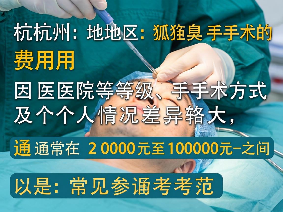 杭州地区狐臭手术的费用因医院等级、手术方式及个人情况差异较大，通常在 2000元至10000元 之间。以下是常见参考范围