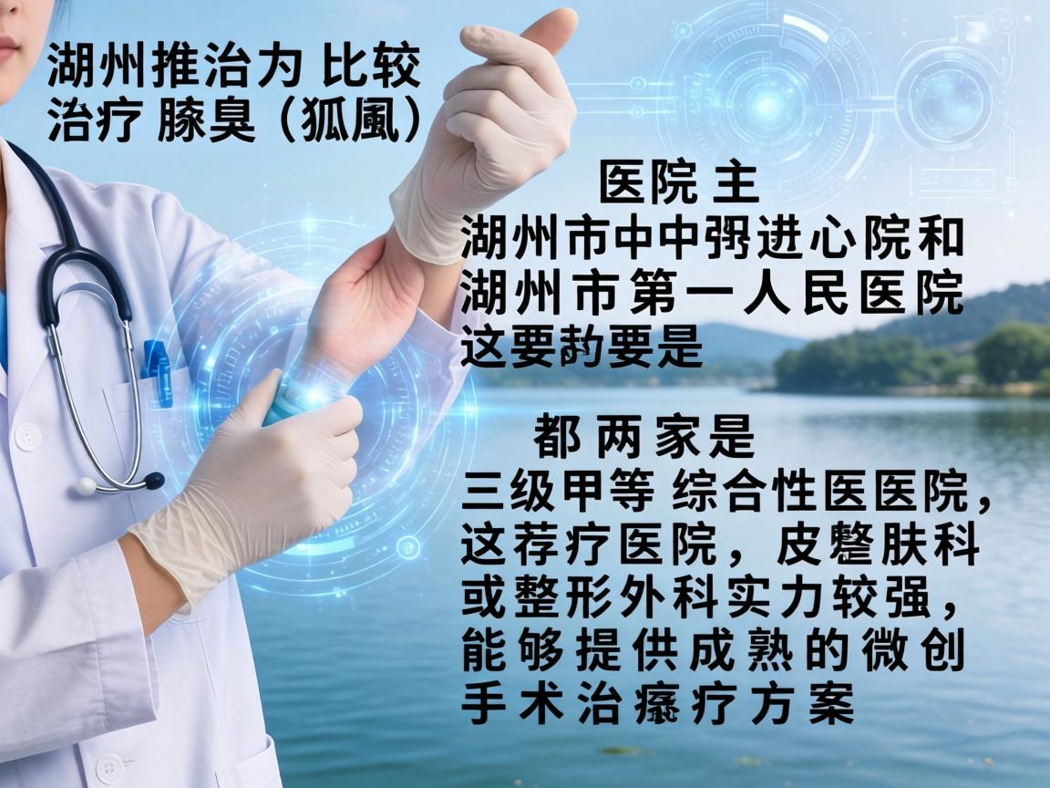 在湖州,治疗腋臭(狐臭)比较推荐的医院主要是湖州市中心医院和湖州市第一人民医院。这两家都是三级甲等综合性医院,皮肤科或整形外科实力较强,能够提供成熟的微创手术治疗方案 在湖州,治疗腋臭(狐臭)比较推荐的医院主要是湖州市中心医院和湖州市第一人民医院。这两家都是三级甲等综合性医院,皮肤科或整形外科实力较强,能够提供成熟的微创手术治疗方案