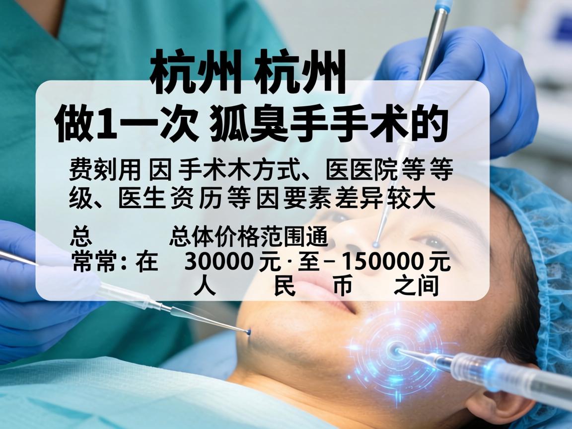 在杭州，做一次狐臭手术的费用因手术方式、医院等级、医生资历等因素差异较大，总体价格范围通常在 3000元 至 15000元 人民币之间