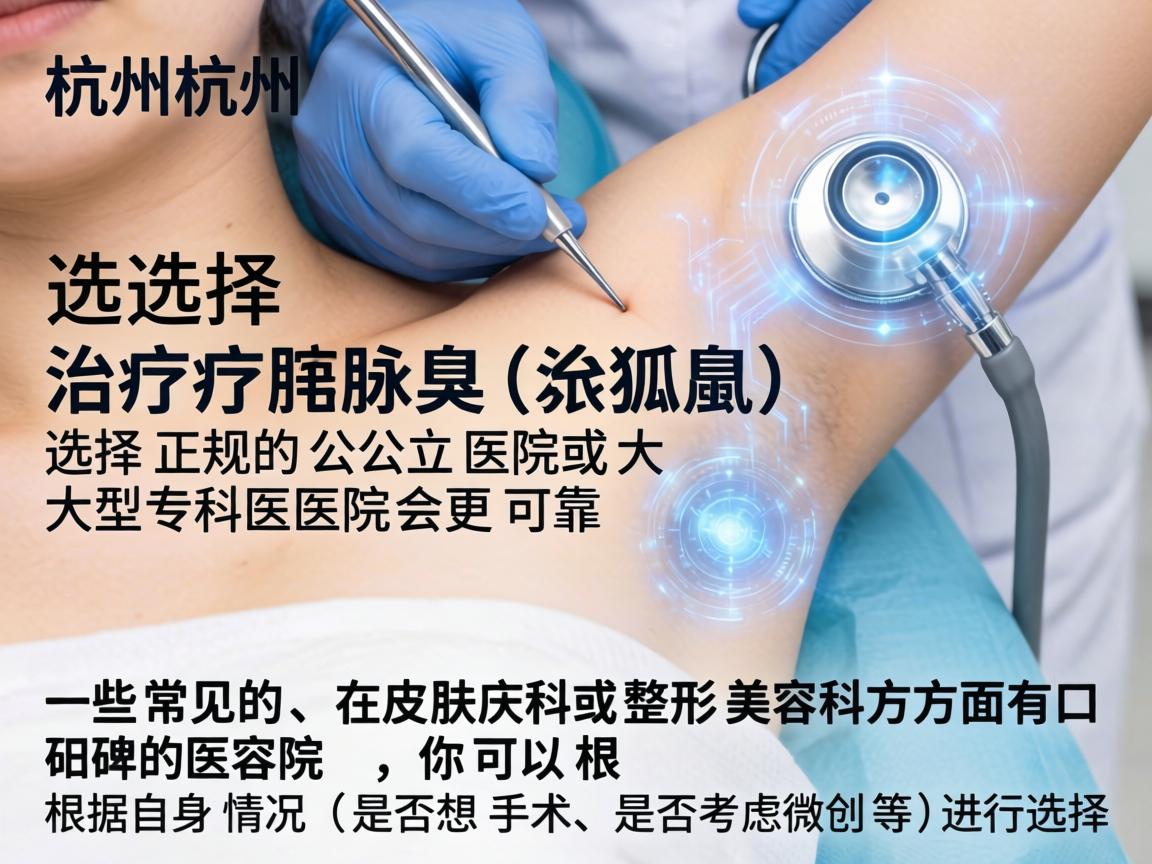 在杭州，治疗腋臭（狐臭）选择正规的公立医院或大型专科医院会更可靠。以下是一些常见的、在皮肤科或整形美容科方面有口碑的医院，你可以根据自身情况（是否想手术、是否考虑微创等）进行选择