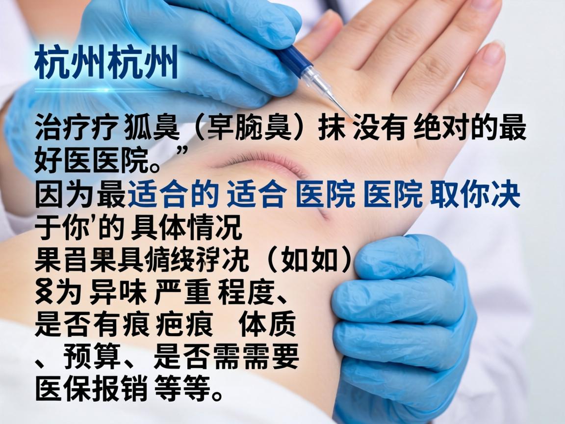 在杭州，治疗狐臭（腋臭）并没有绝对的最好医院，因为最适合的医院取决于你的具体情况（如异味严重程度、是否有疤痕体质、预算、是否需要医保报销等）