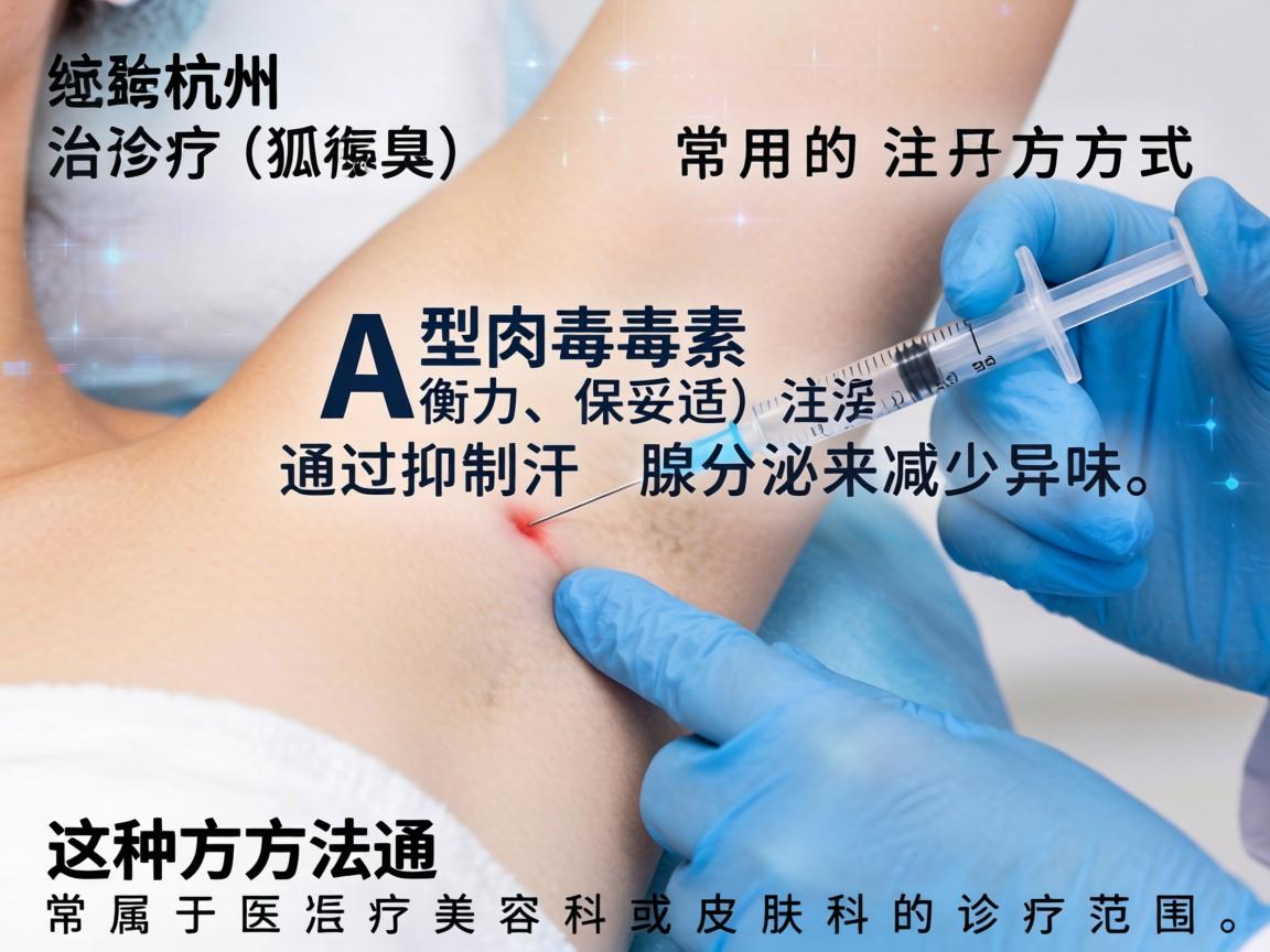 在杭州，治疗狐臭（腋臭）常用的注射方式主要是A型肉毒毒素（如衡力、保妥适）注射，通过抑制汗腺分泌来减少异味。这种方法通常属于医疗美容科或皮肤科的诊疗范围