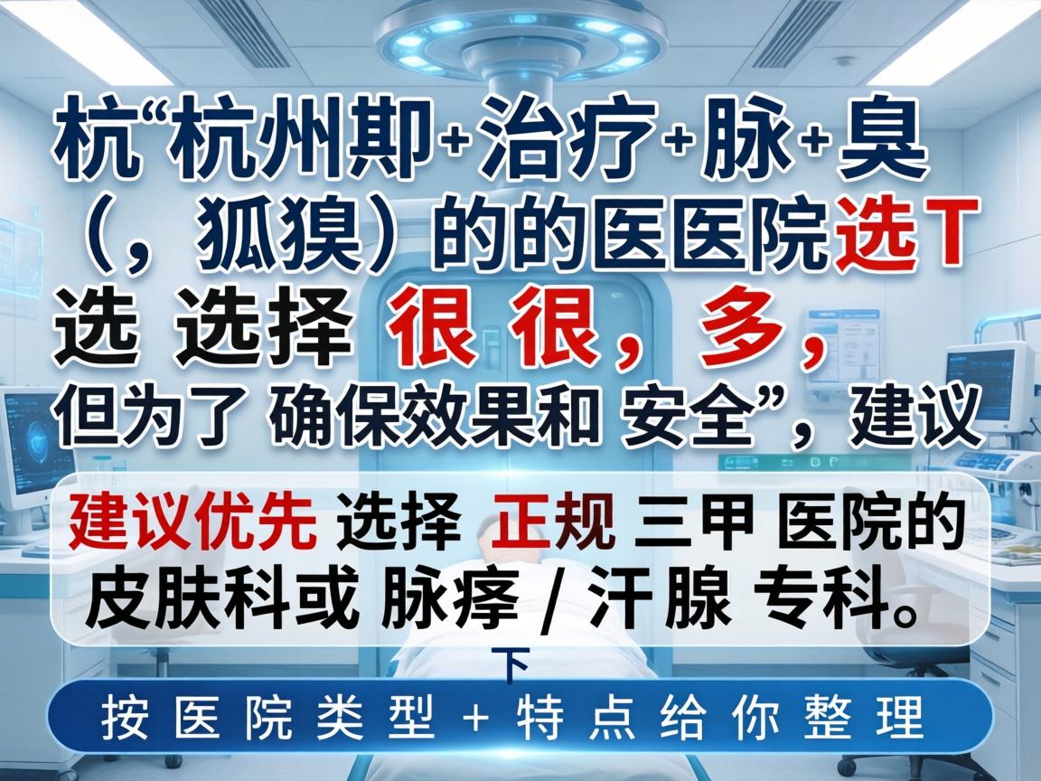 杭州治疗腋臭（狐臭）的医院选择很多，但为了确保效果和安全，建议优先选择正规三甲医院的皮肤科或腋臭/汗腺专科。下面按医院类型和特点给你整理一下