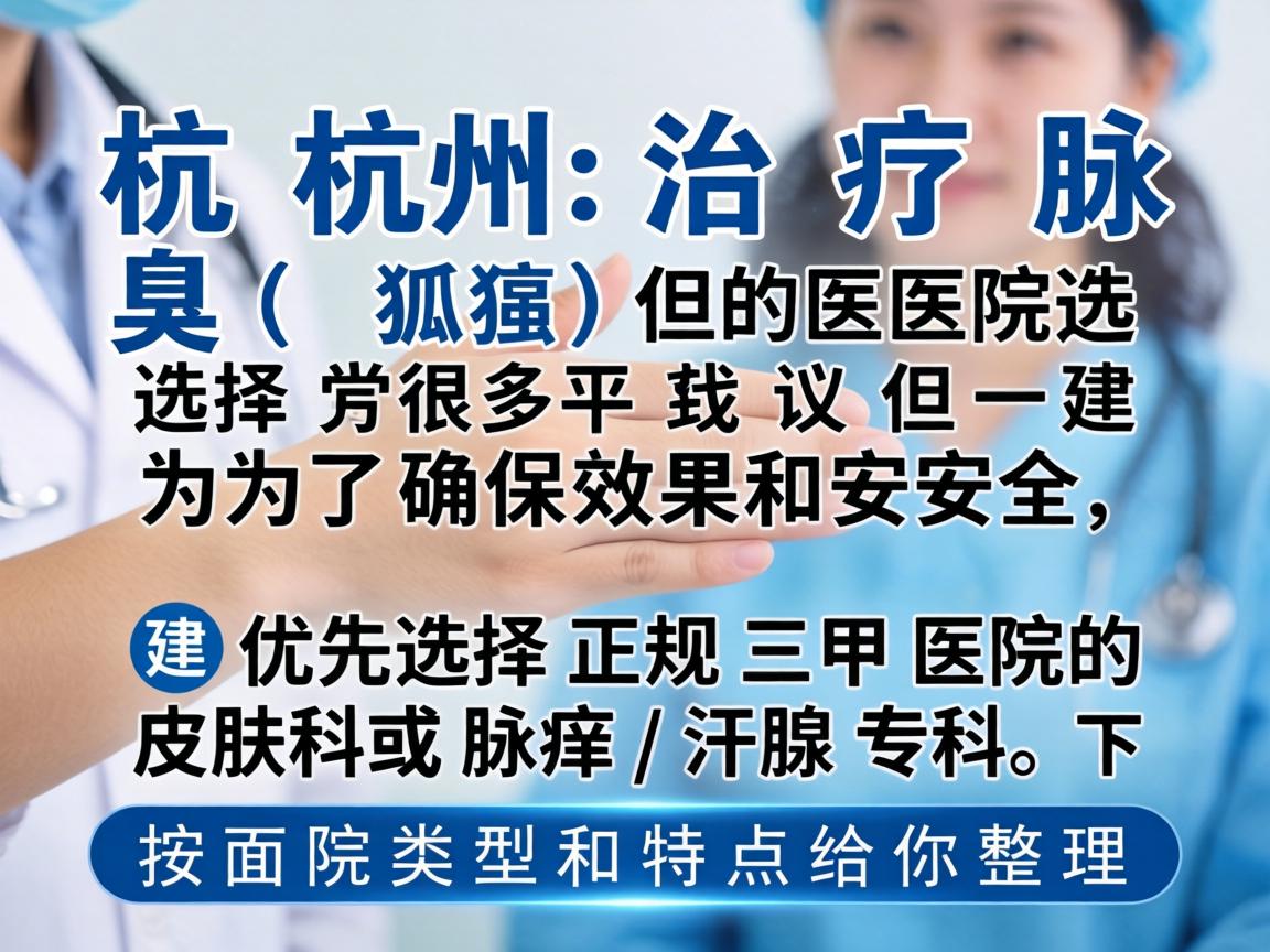 杭州治疗腋臭（狐臭）的医院选择很多，但为了确保效果和安全，建议优先选择正规三甲医院的皮肤科或腋臭/汗腺专科。下面按医院类型和特点给你整理一下