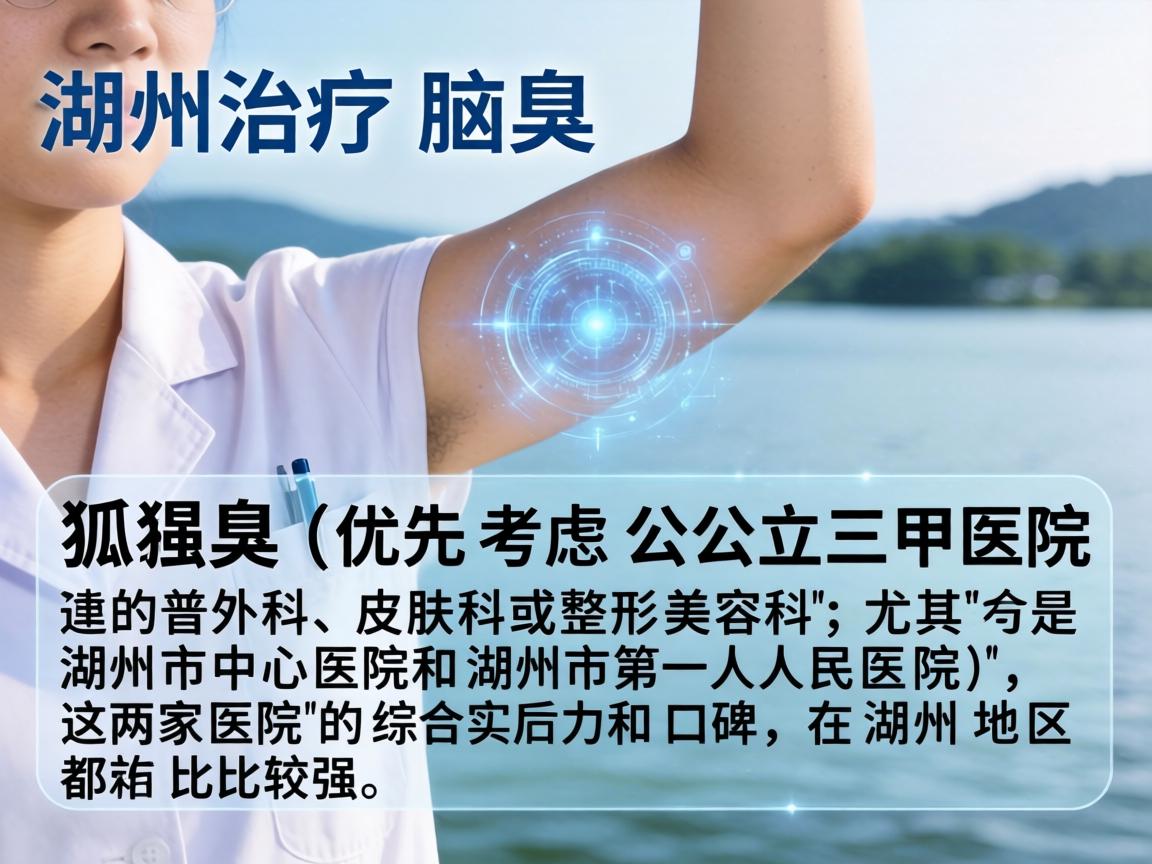 在湖州治疗腋臭（狐臭）建议优先考虑公立三甲医院的普外科、皮肤科或整形美容科，尤其是湖州市中心医院和湖州市第一人民医院，这两家医院的综合实力和口碑在湖州地区都比较强