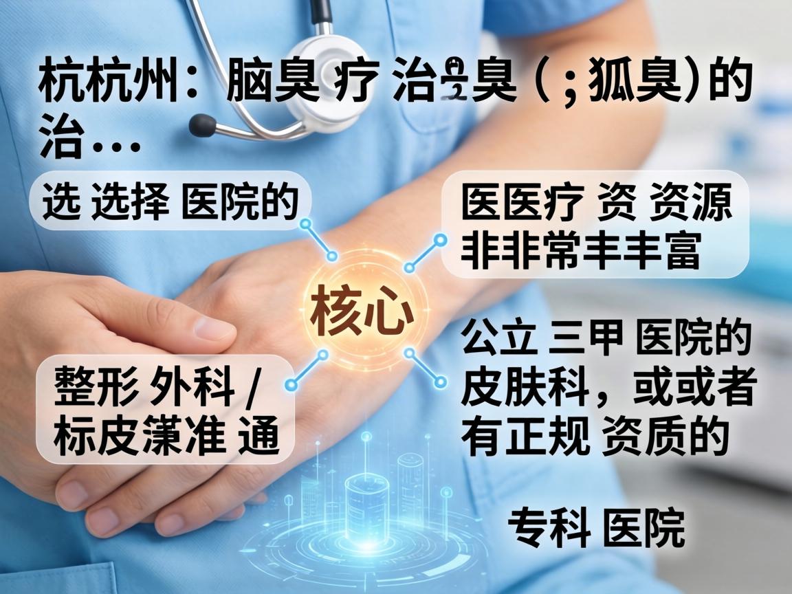 在杭州，治疗腋臭（狐臭）的医疗资源非常丰富。选择医院的核心标准通常是，公立三甲医院的整形外科/皮肤科，或者有正规资质的专科医院