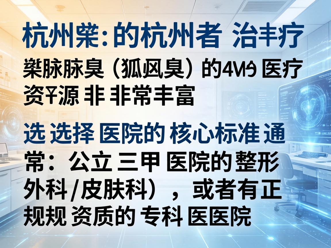 在杭州，治疗腋臭（狐臭）的医疗资源非常丰富。选择医院的核心标准通常是，公立三甲医院的整形外科/皮肤科，或者有正规资质的专科医院