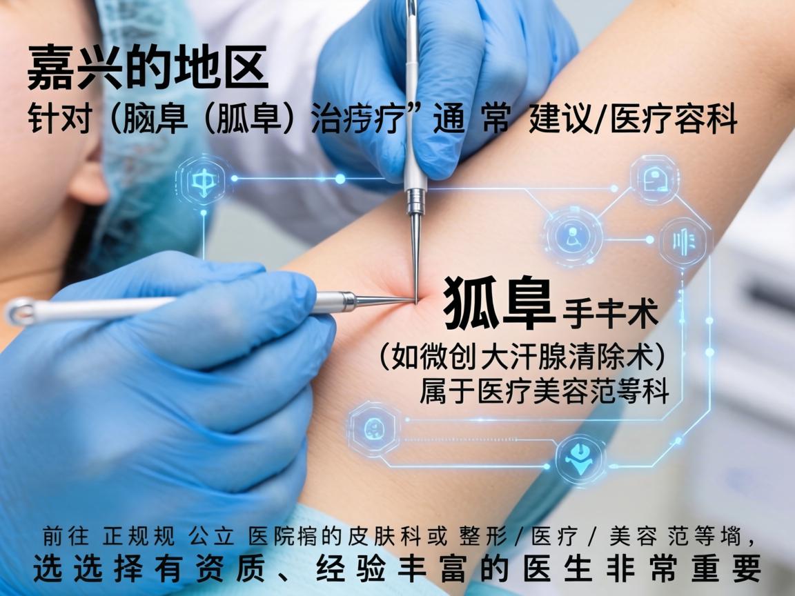 在嘉兴地区，针对狐臭（腋臭）的治疗，通常建议前往正规公立医院的皮肤科或整形美容科/医疗美容科。狐臭手术（如微创大汗腺清除术）属于医疗美容范畴，选择有资质、经验丰富的医生非常重要
