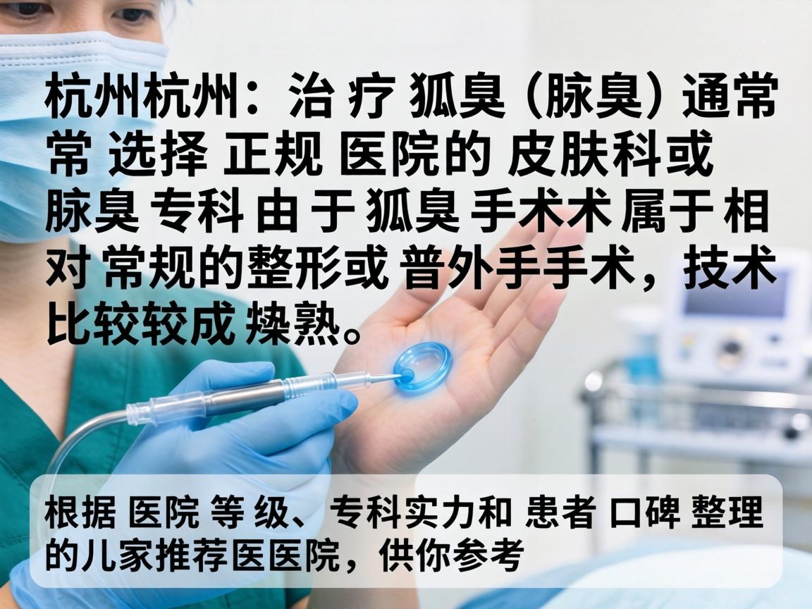 在杭州，治疗狐臭（腋臭）通常选择正规医院的皮肤科或腋臭专科。由于狐臭手术属于相对常规的整形或普外手术，技术比较成熟。以下是根据医院等级、专科实力和患者口碑整理的几家推荐医院，供你参考
